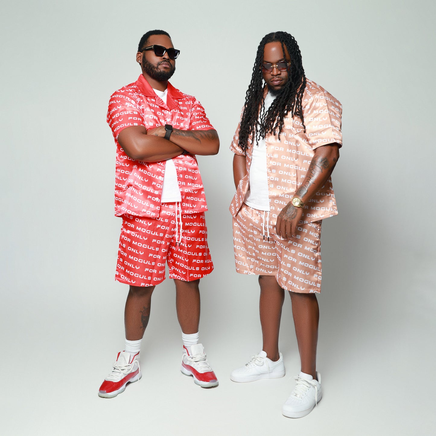 FMO Resort Set bundle in red and mocha luxury men’s matching swim sets