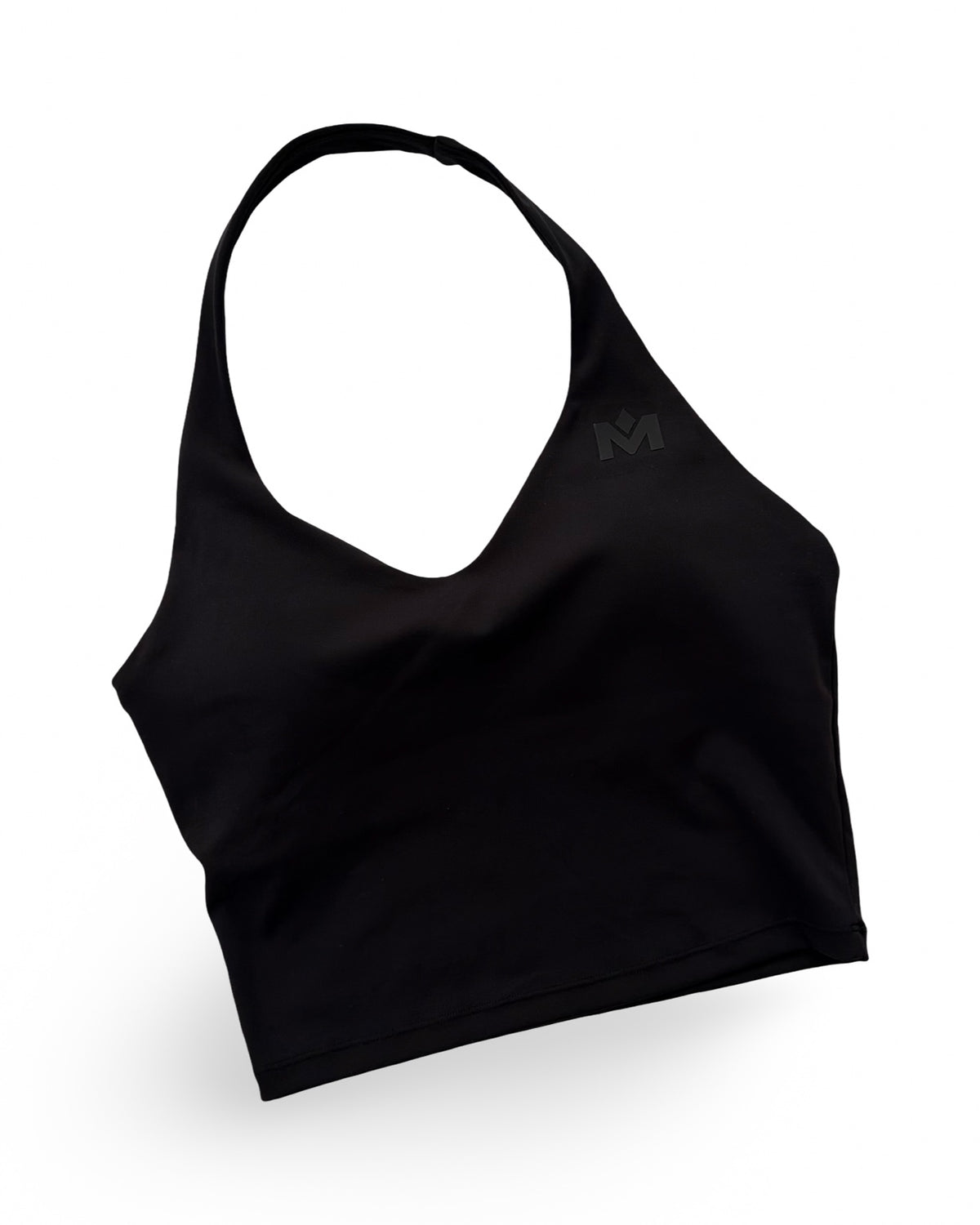 Black Quiet Bra product render with tonal Mogul logo on a white background